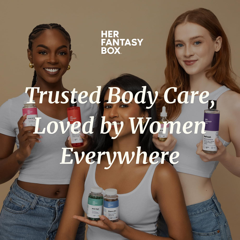 Her Fantasy Box Body Magic odor-control depiction communicates freshness.