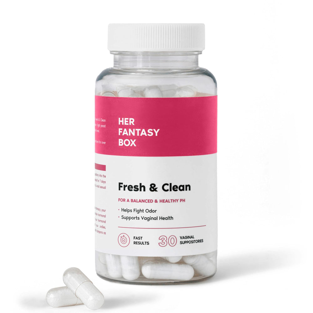 Her Fantasy Box boric acid suppositories packaging supports pH balance.