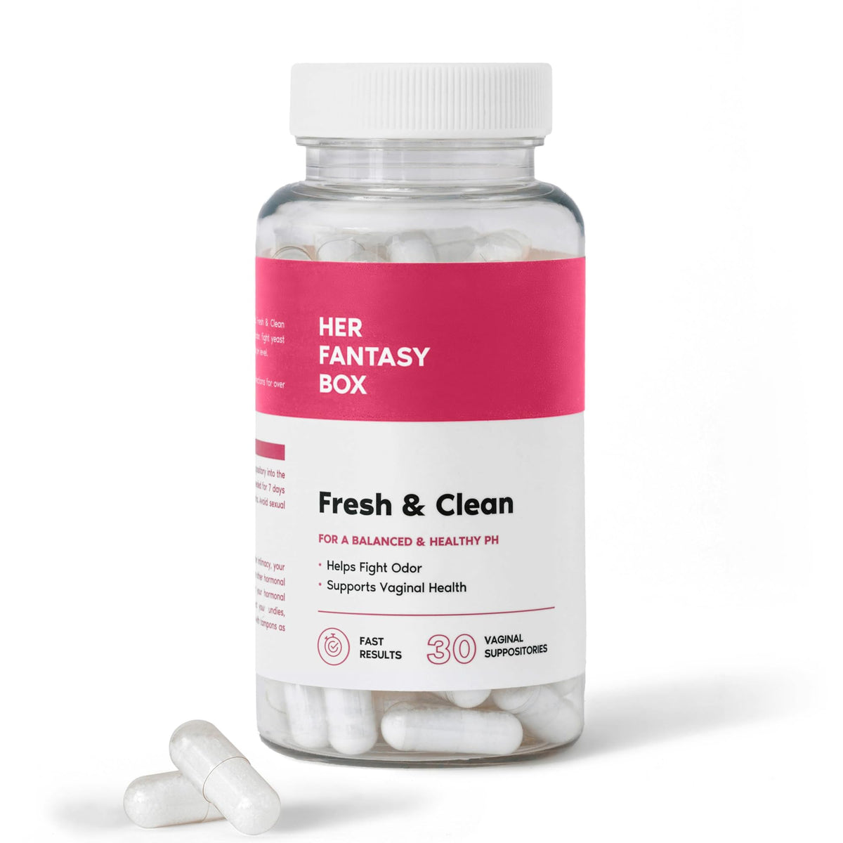 Her Fantasy Box boric acid suppositories packaging supports pH balance.
