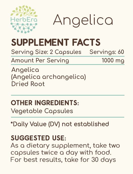 HerbEra Angelica packaging box highlighting USA-made production and ingredients