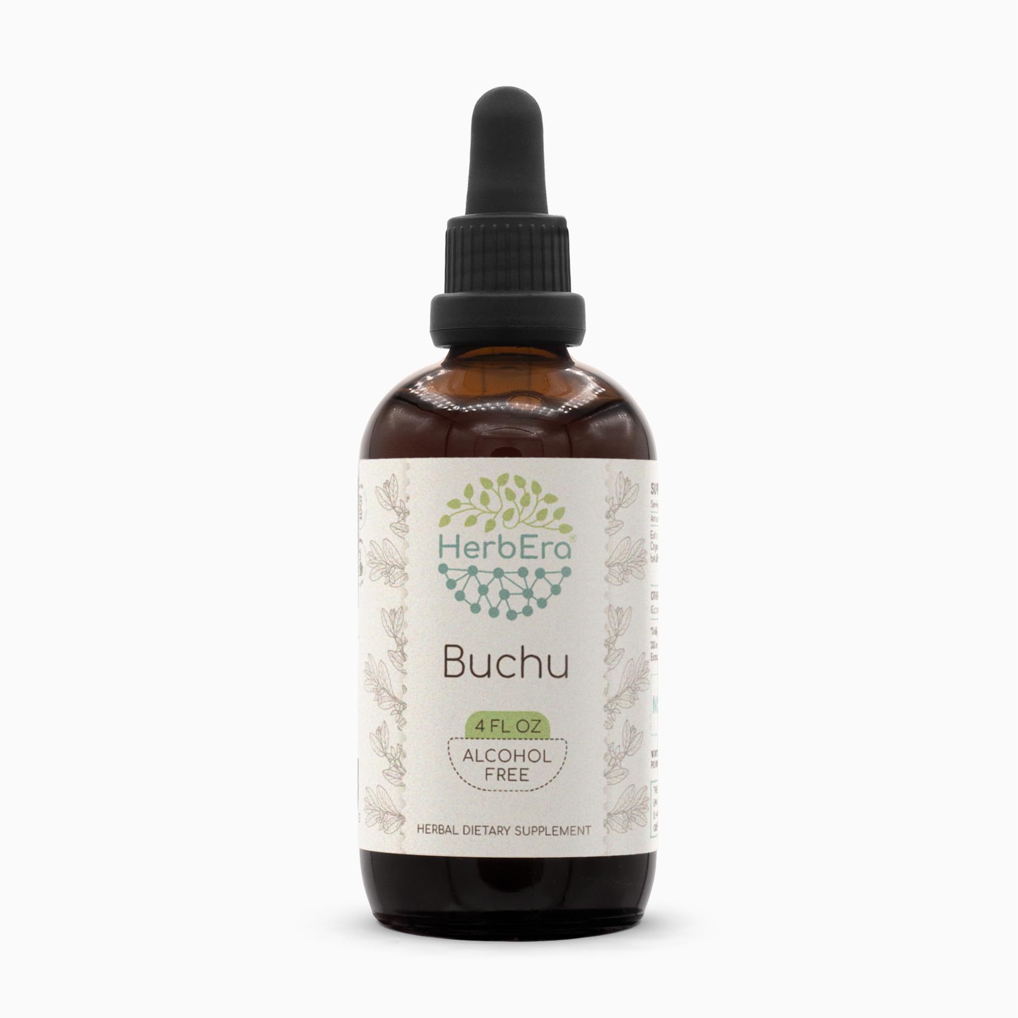 HerbEra Buchu bottle pour demonstrates easy dropper use for daily tincture.
