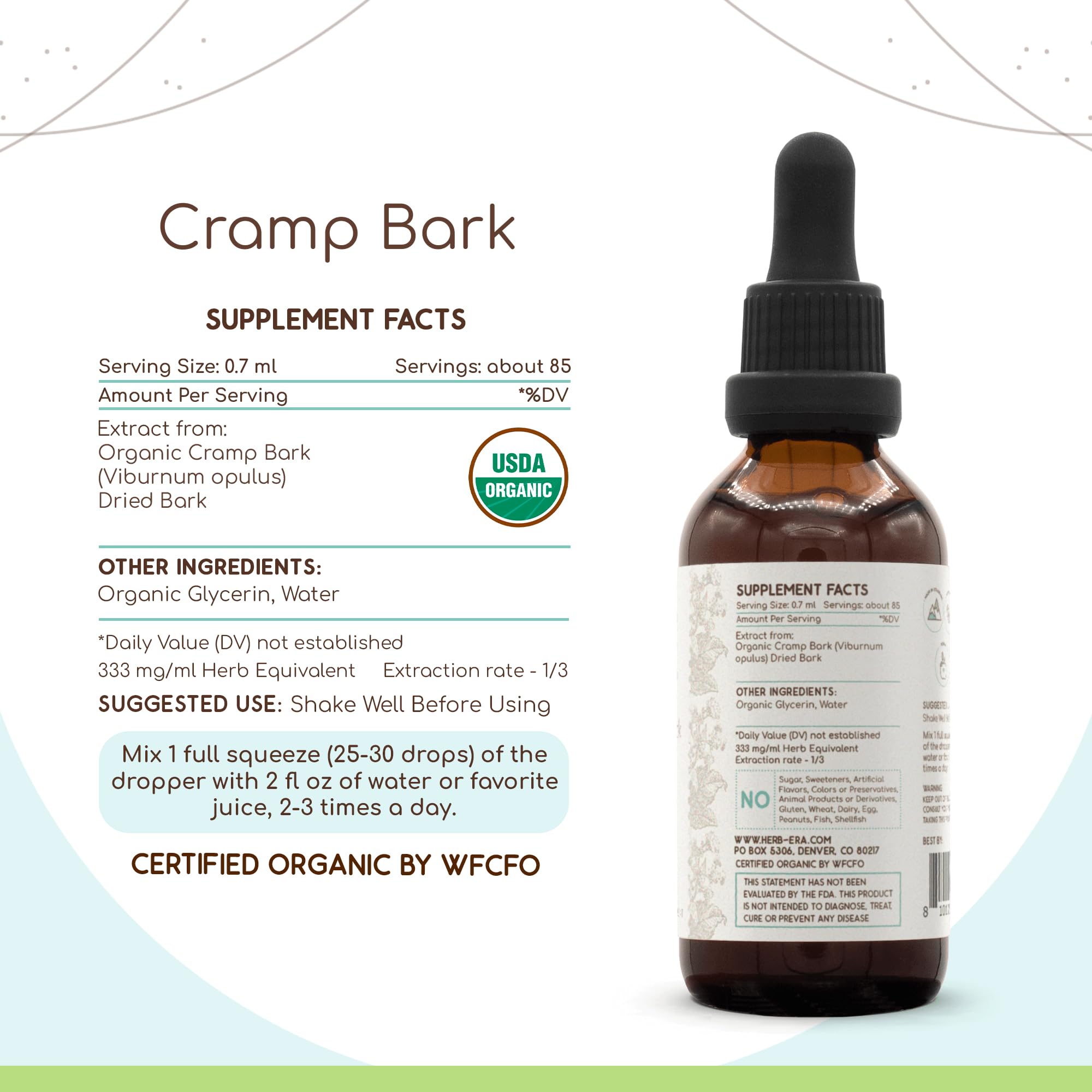 HerbEra Cramp Bark dried bark shown as certified organic source for natural preparation.