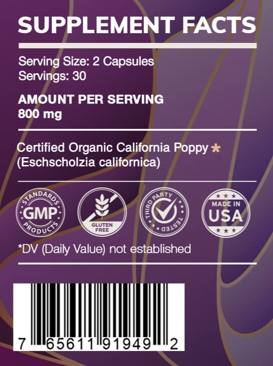 HerbEra Earth's Love California Poppy capsules on natural backdrop, easy-to-use format