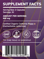 HerbEra Earth's Love California Poppy capsules on natural backdrop, easy-to-use format