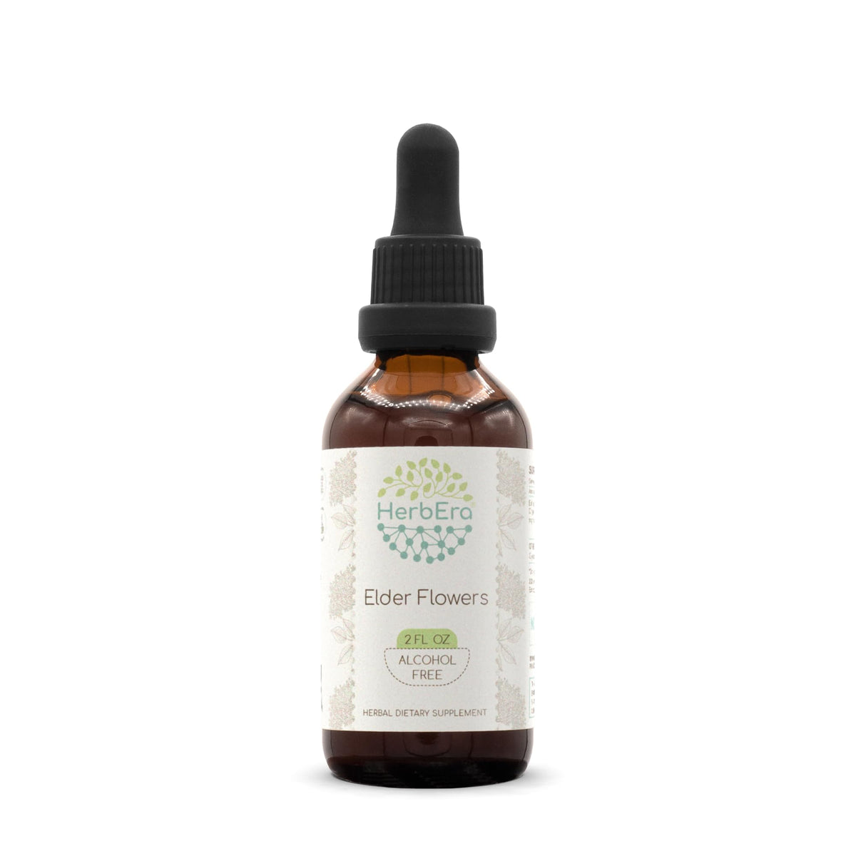HerbEra Elder Flowers tincture bottle for convenient daily use and aroma-friendly dosing.