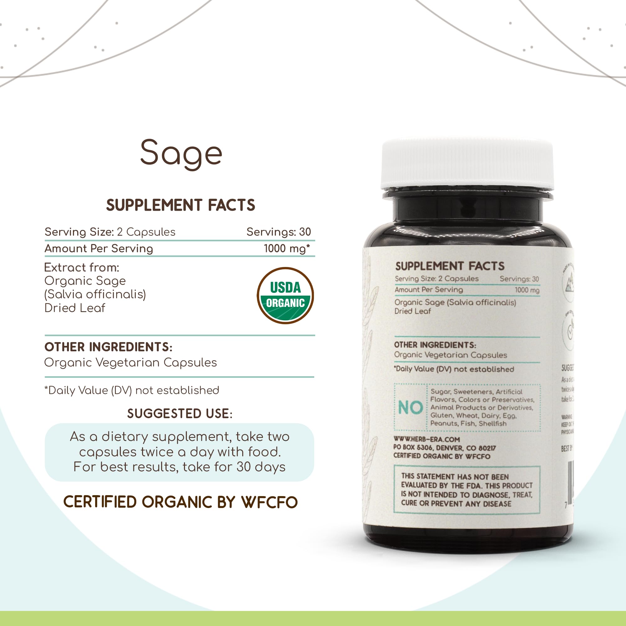 HerbEra Sage dried leaf bottle on shelf with label