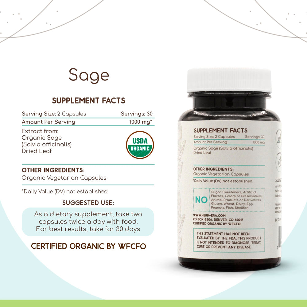 HerbEra Sage dried leaf bottle on shelf with label