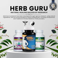 Herb Guru Immuniherb bottle side view with label and packaging details.