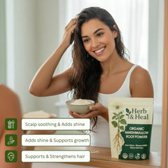 Herb & Heal marshmallow root label highlighting USDA Organic and non-GMO credentials.