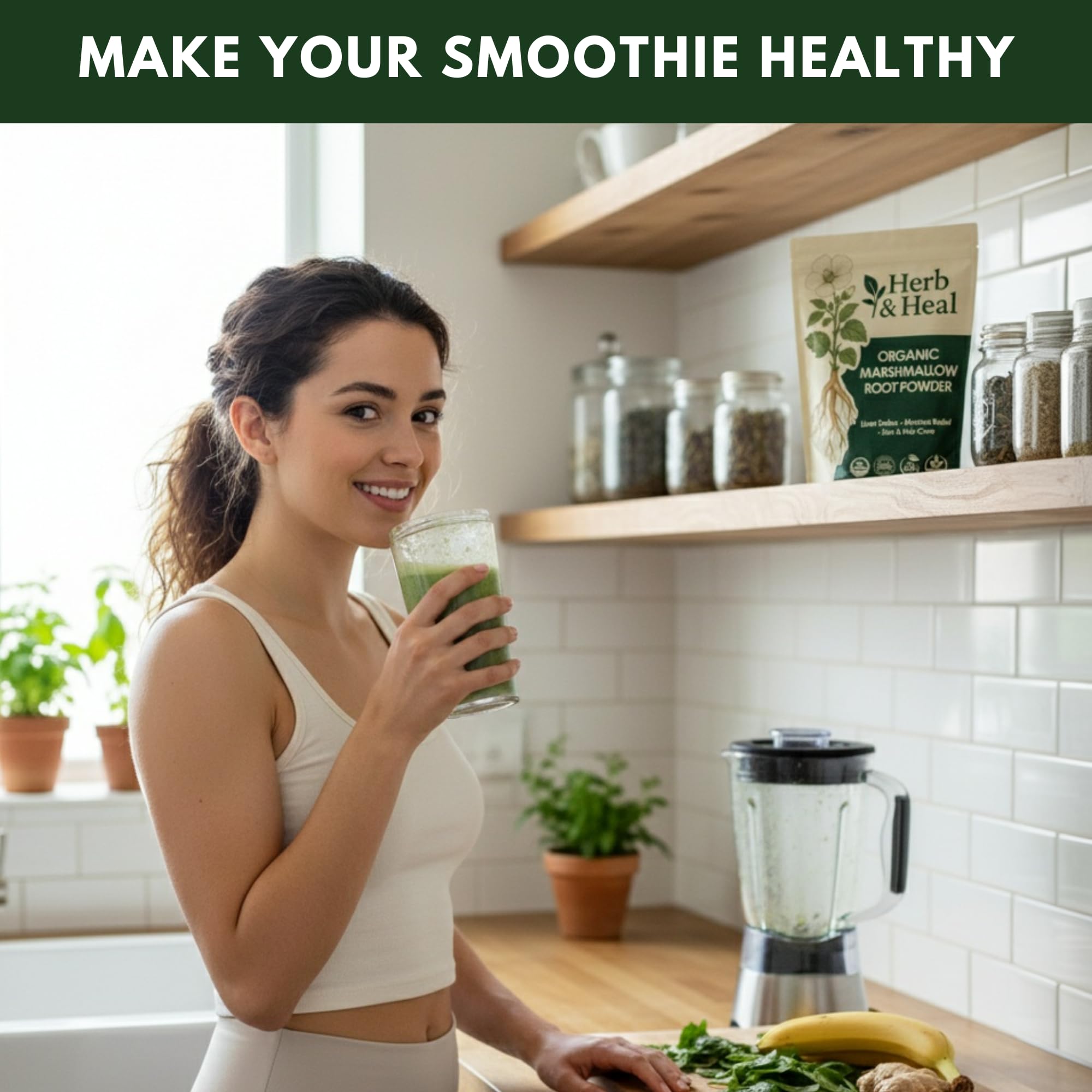 Herb & Heal marshmallow root skincare infusion for hydrating hair and skin.