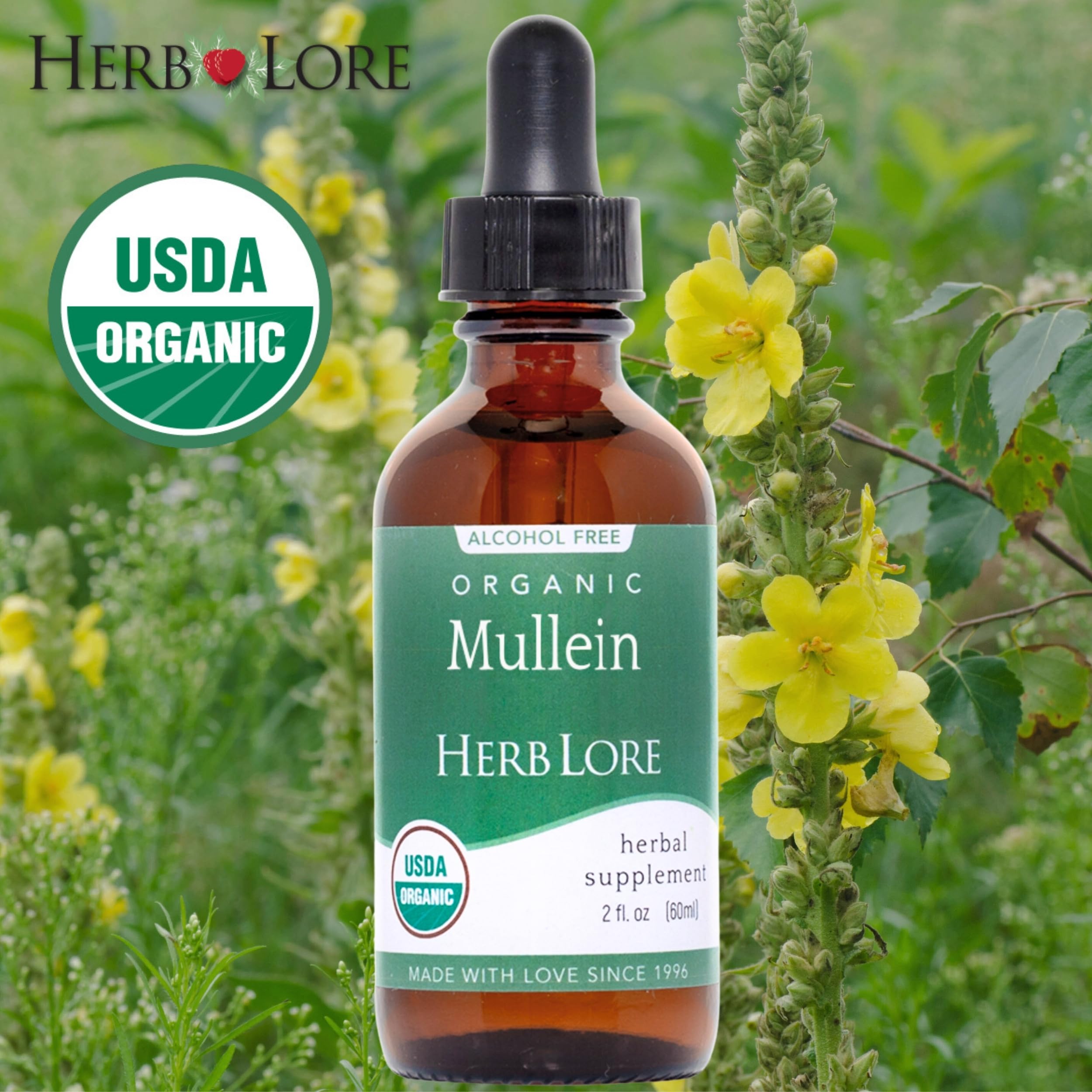 Herb Lore Alcohol-free tincture label emphasizing clean, gentle lung-supporting formula.