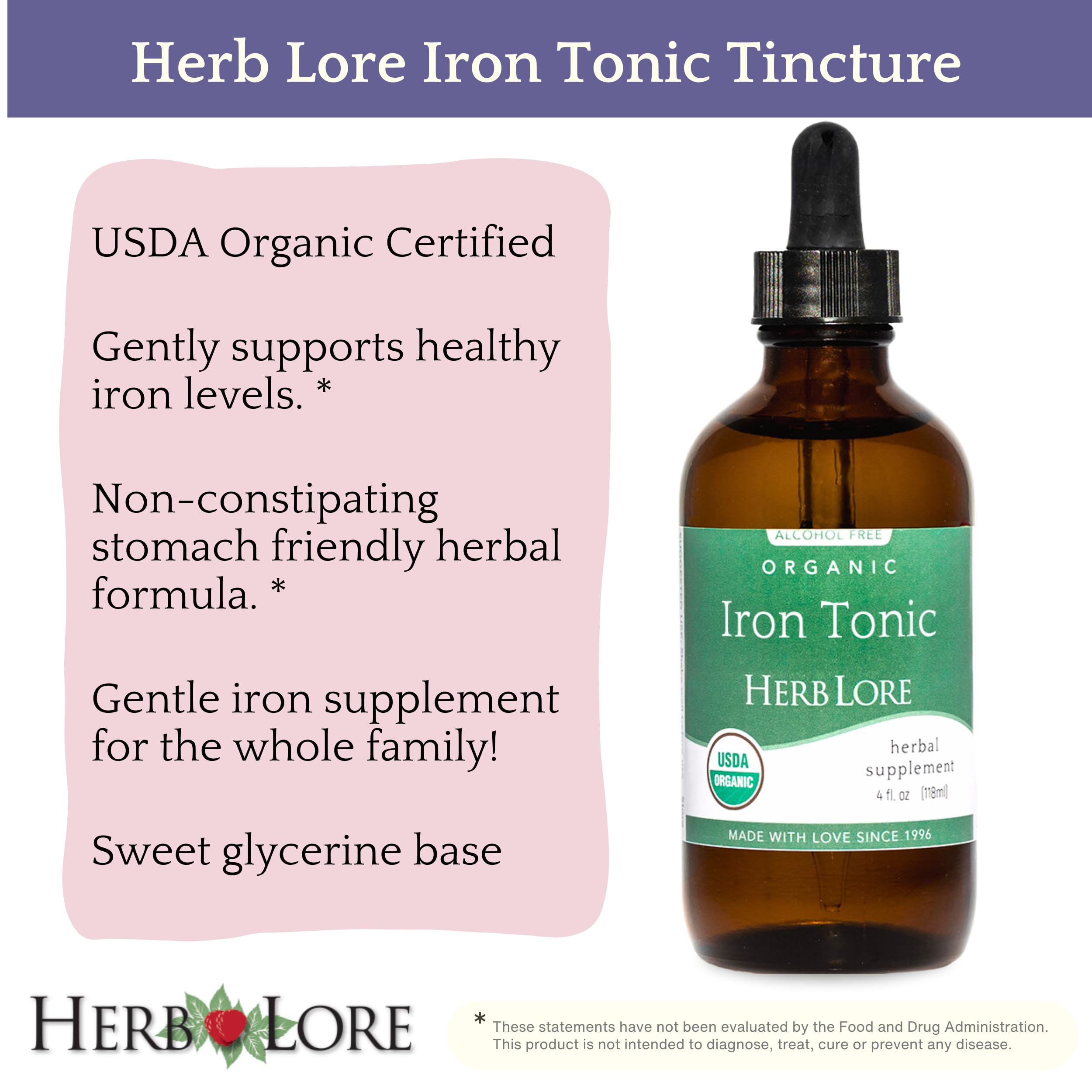 Herb Lore Iron Tonic drops dispensed for kids and families, gentle and plant-based.