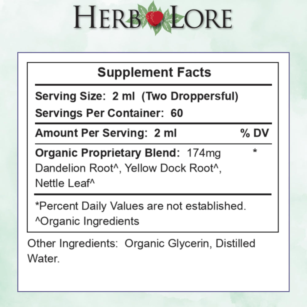 Family use scenario with Herb Lore Iron Tonic at home beside a glass.