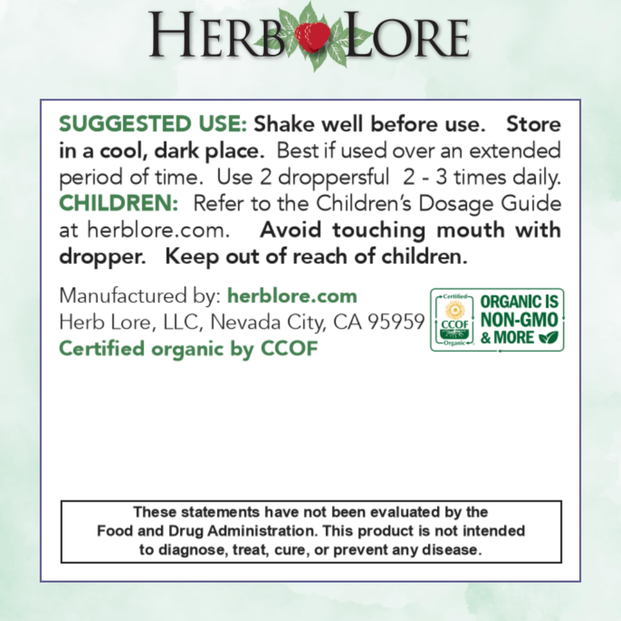 USA-made Herb Lore Iron Tonic badge indicating quality and care.