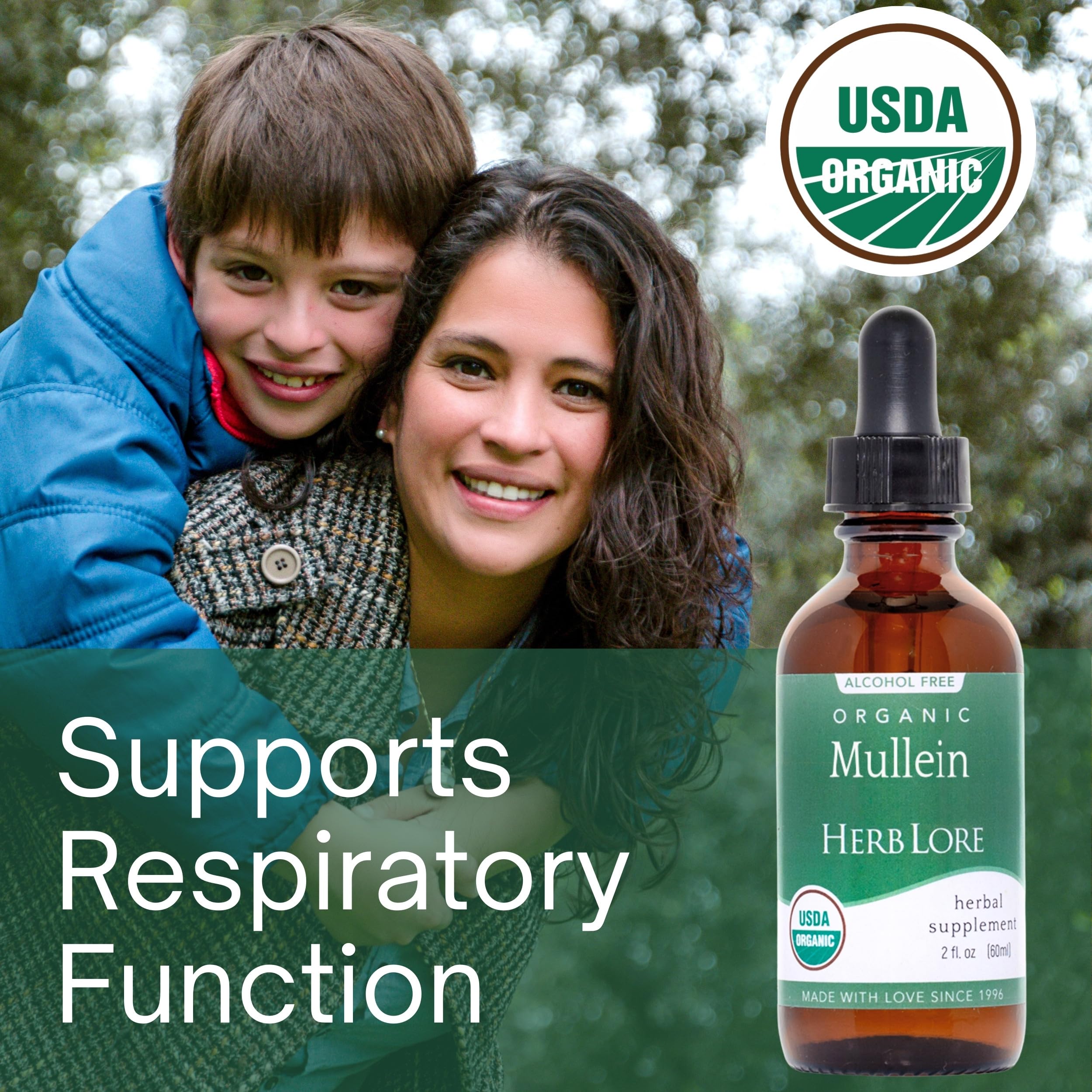 Herb Lore Mullein tincture dropper showing easy administration for daily lung wellness.