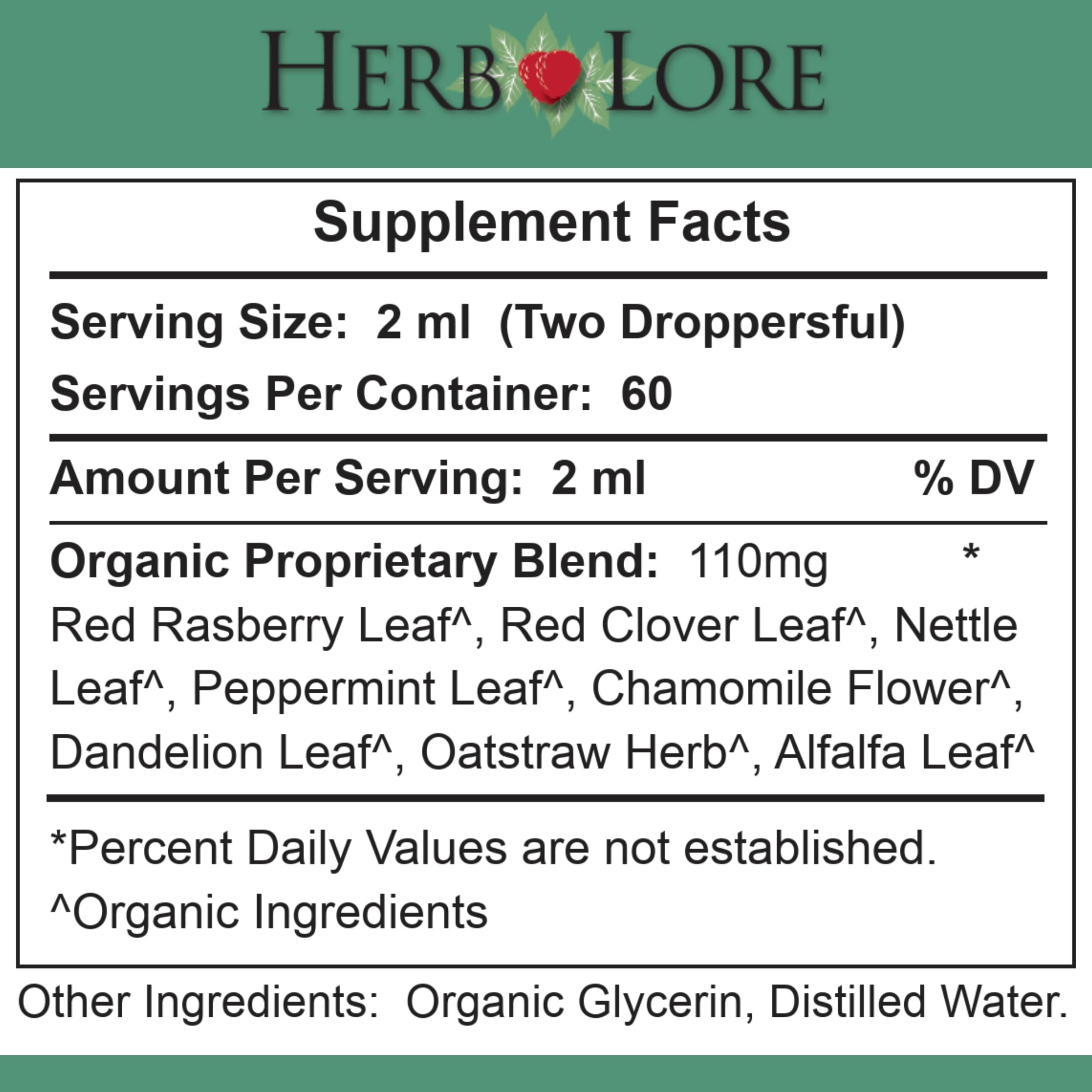 Herb Lore organic tincture drops shown for easy, alcohol-free daily use.