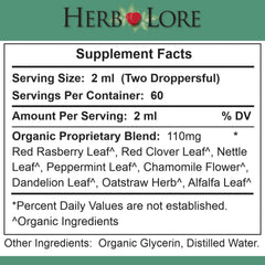 Herb Lore organic tincture drops shown for easy, alcohol-free daily use.