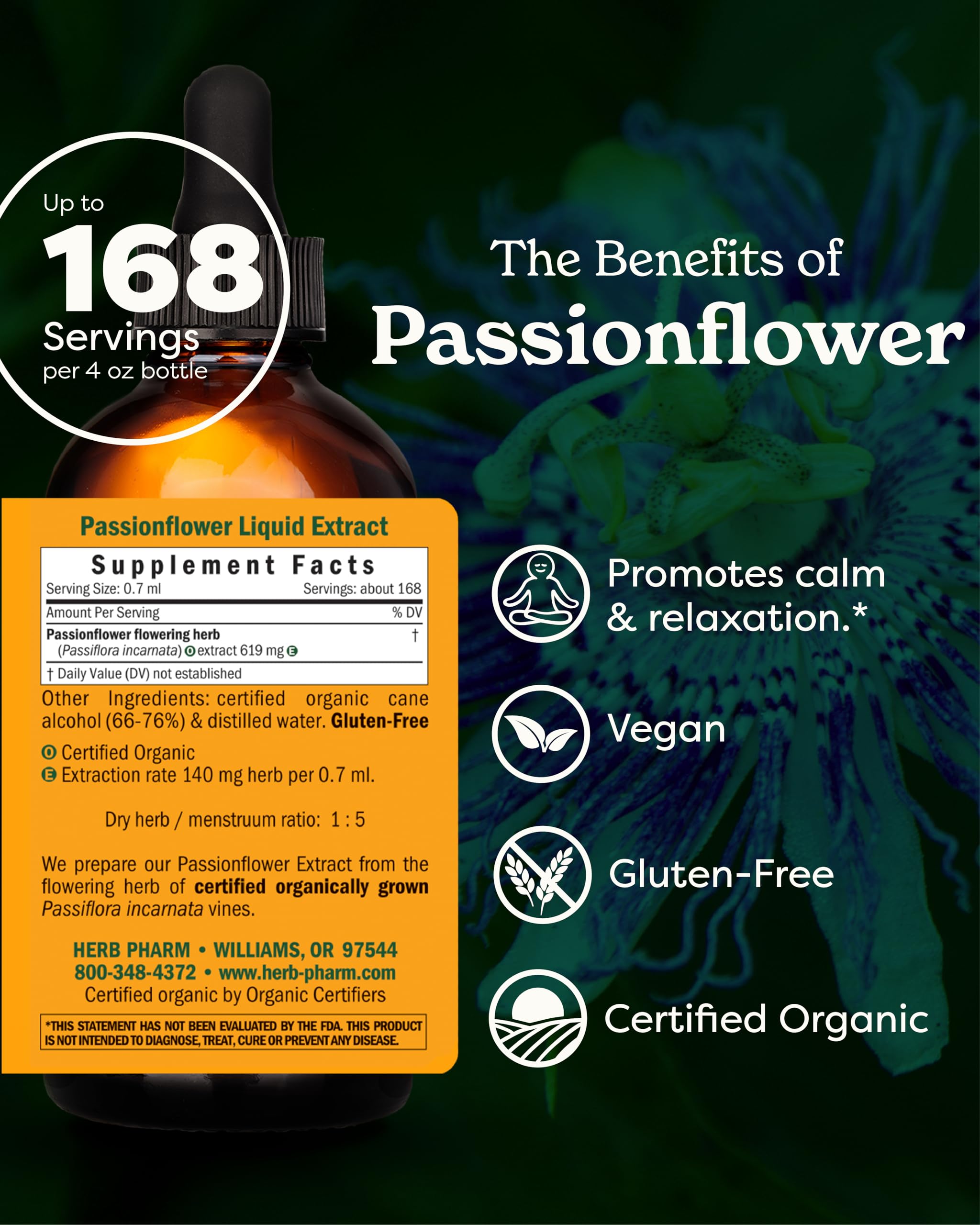 Herb Pharm Passionflower liquid extract pour for easy dosing