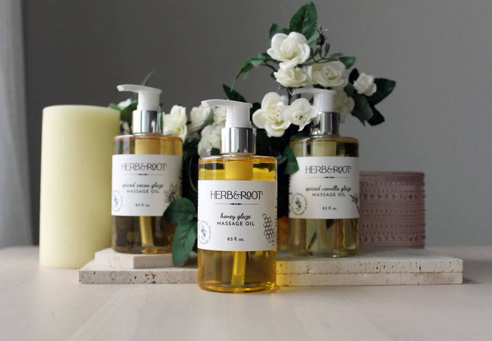 Herb & Root Gift-ready spa oil packaging for gifting.