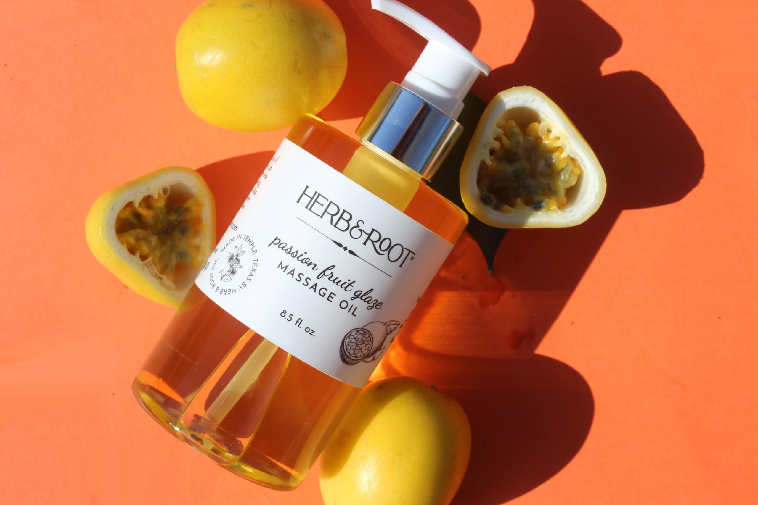 Herb & Root Passion Fruit Glaze label closeup highlighting premium ingredients.