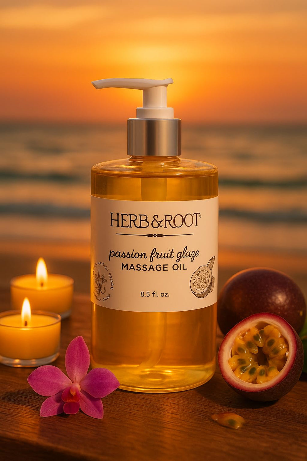 Herb & Root Passion Fruit Glaze texture swirl on skin for hydration.