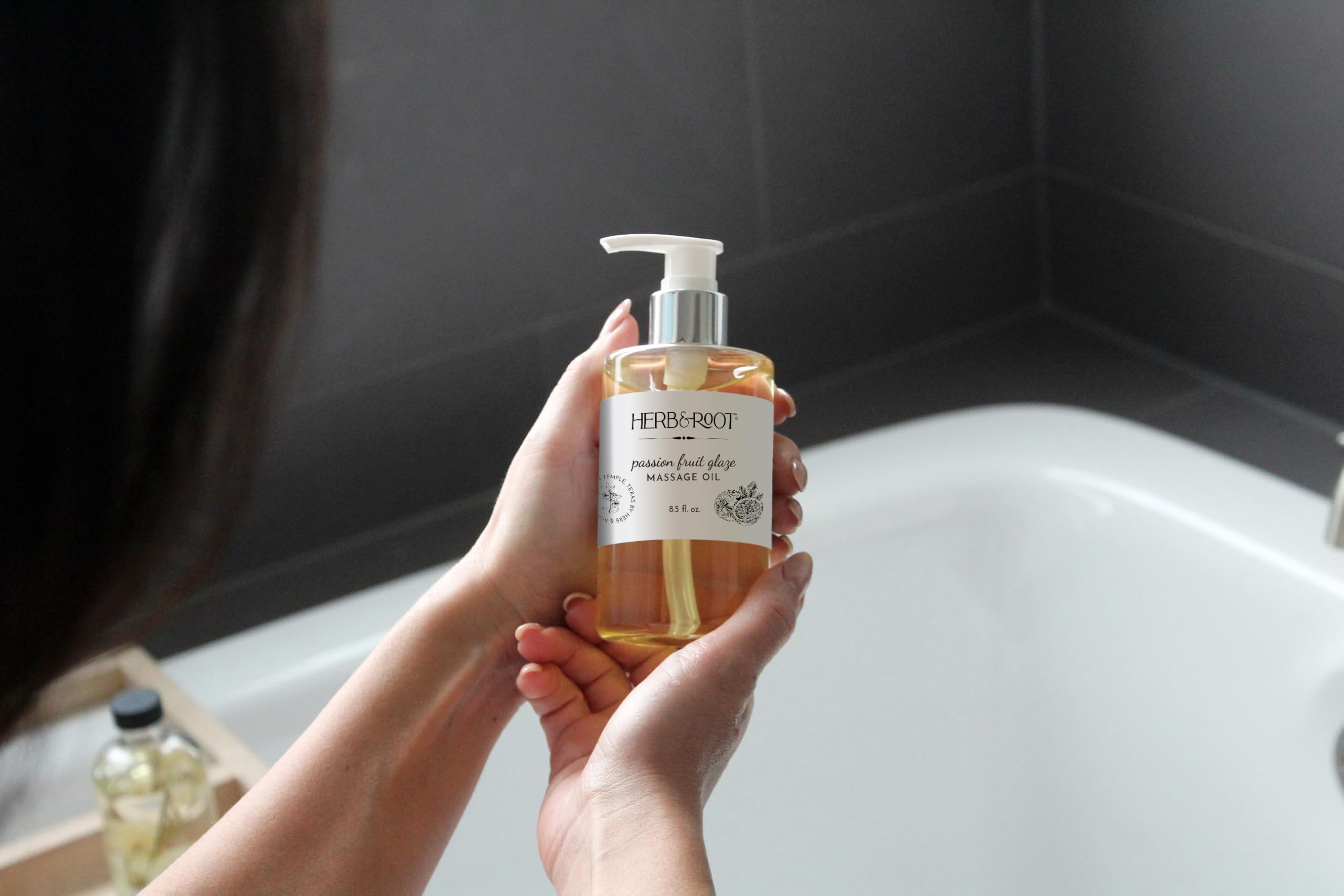 Herb & Root Sweet Almond Oil application for smooth skin.