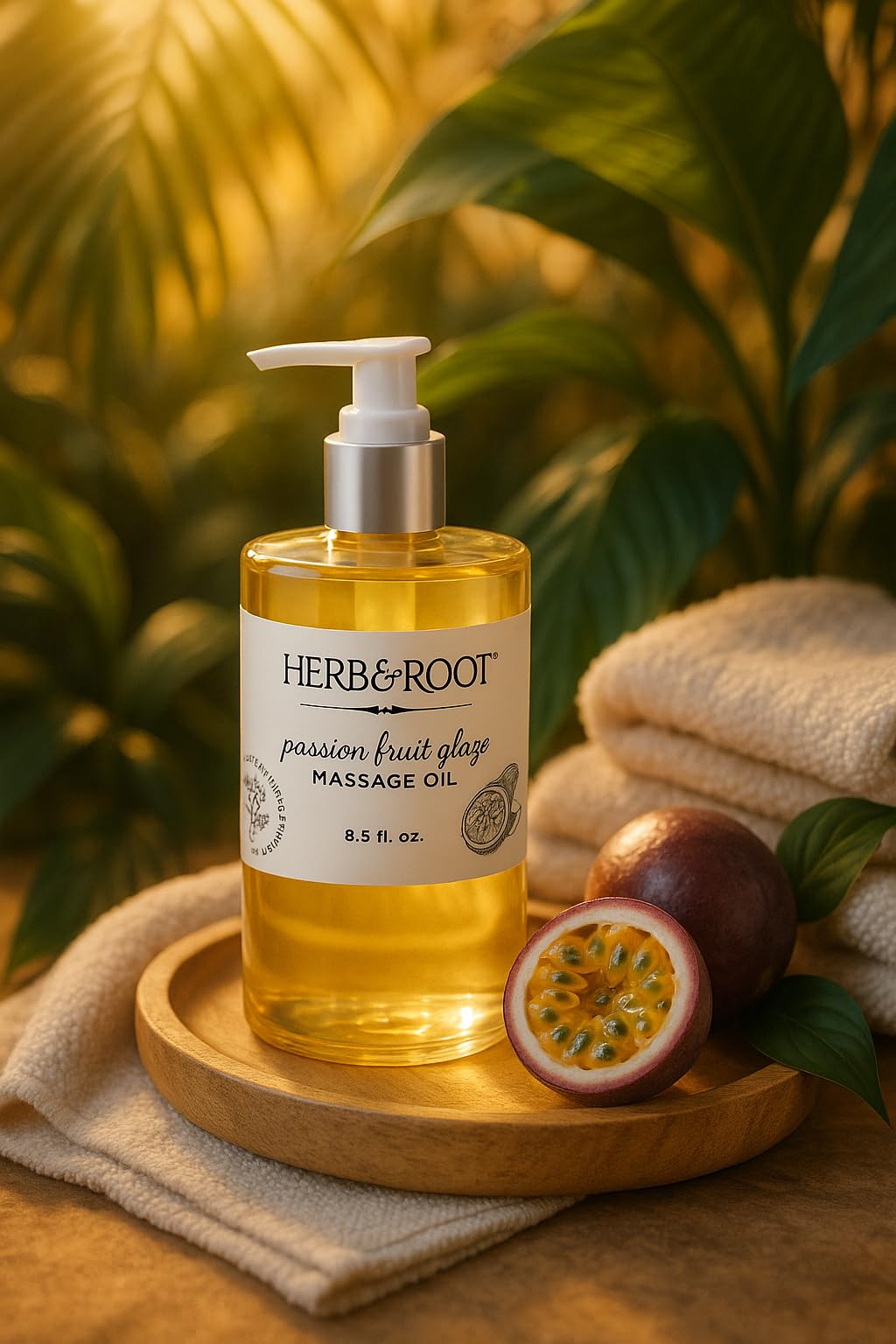 Herb & Root Tropical body oil on skin provides light moisture.