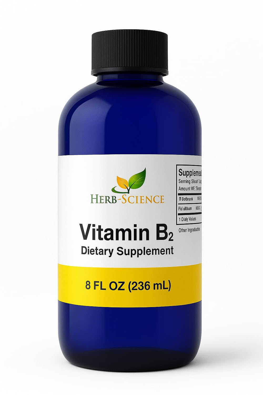 Herb-Science Vitamin B2 drops bottle pour, convenient energy support.
