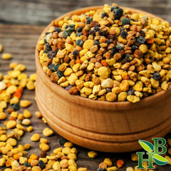Herb To Body bee pollen granules in a resealable pouch, great for DIY projects and natural meal boosts.