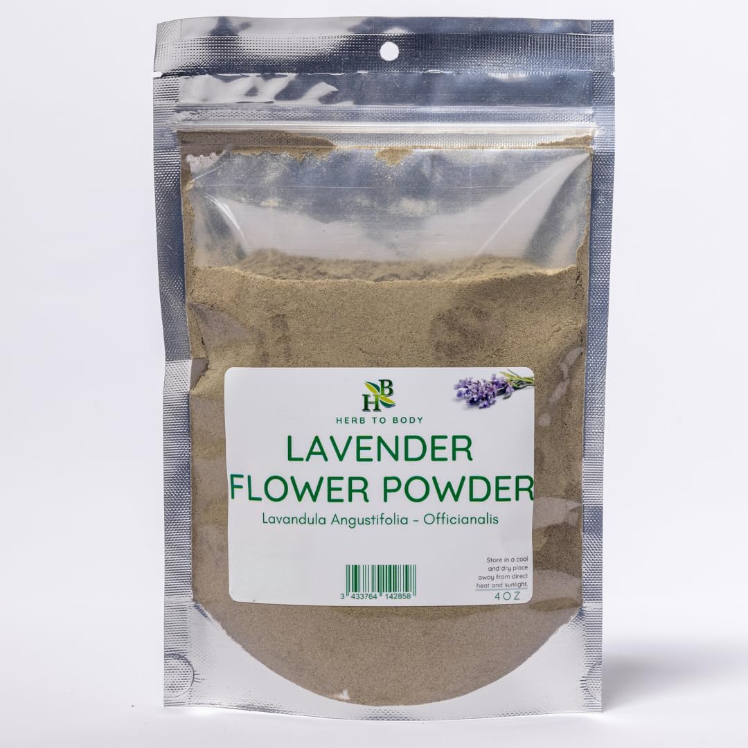 Herb To Body dried lavender powder packaging highlights premium aroma for versatile culinary use.
