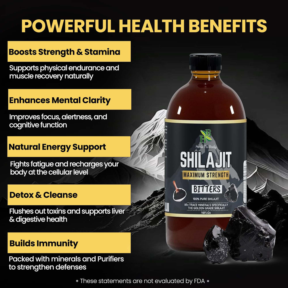 Herb To Body Shilajit Bitter bottle close-up with label detail