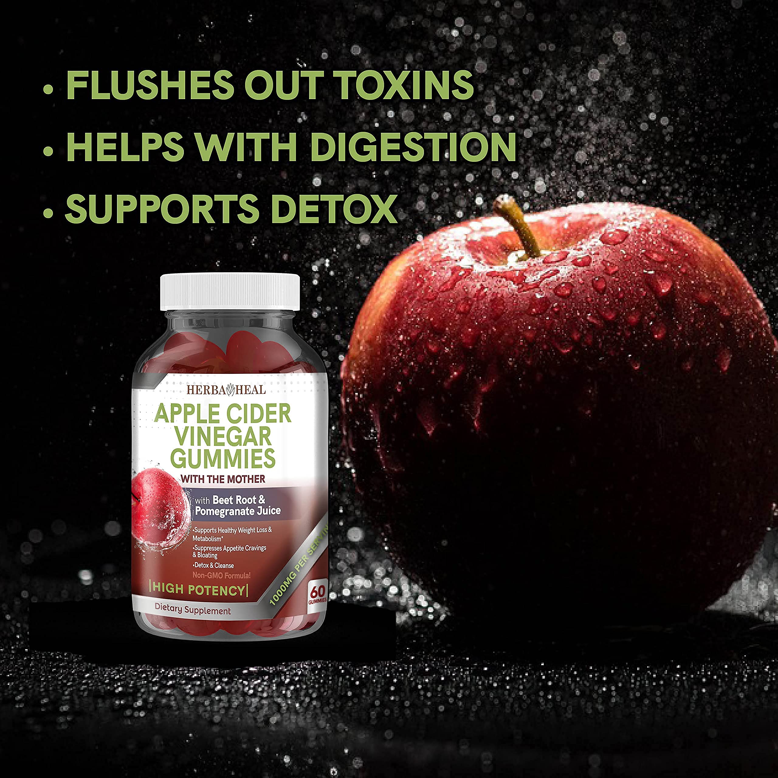 Herba Heal gummies with water on kitchen counter for daily routine