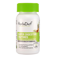 Herbadiet Digestive Enzymes bottle front for meal-time support.