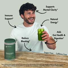 Herbal Ape Daily Greens glass with liquid illustrating refreshing hydration.