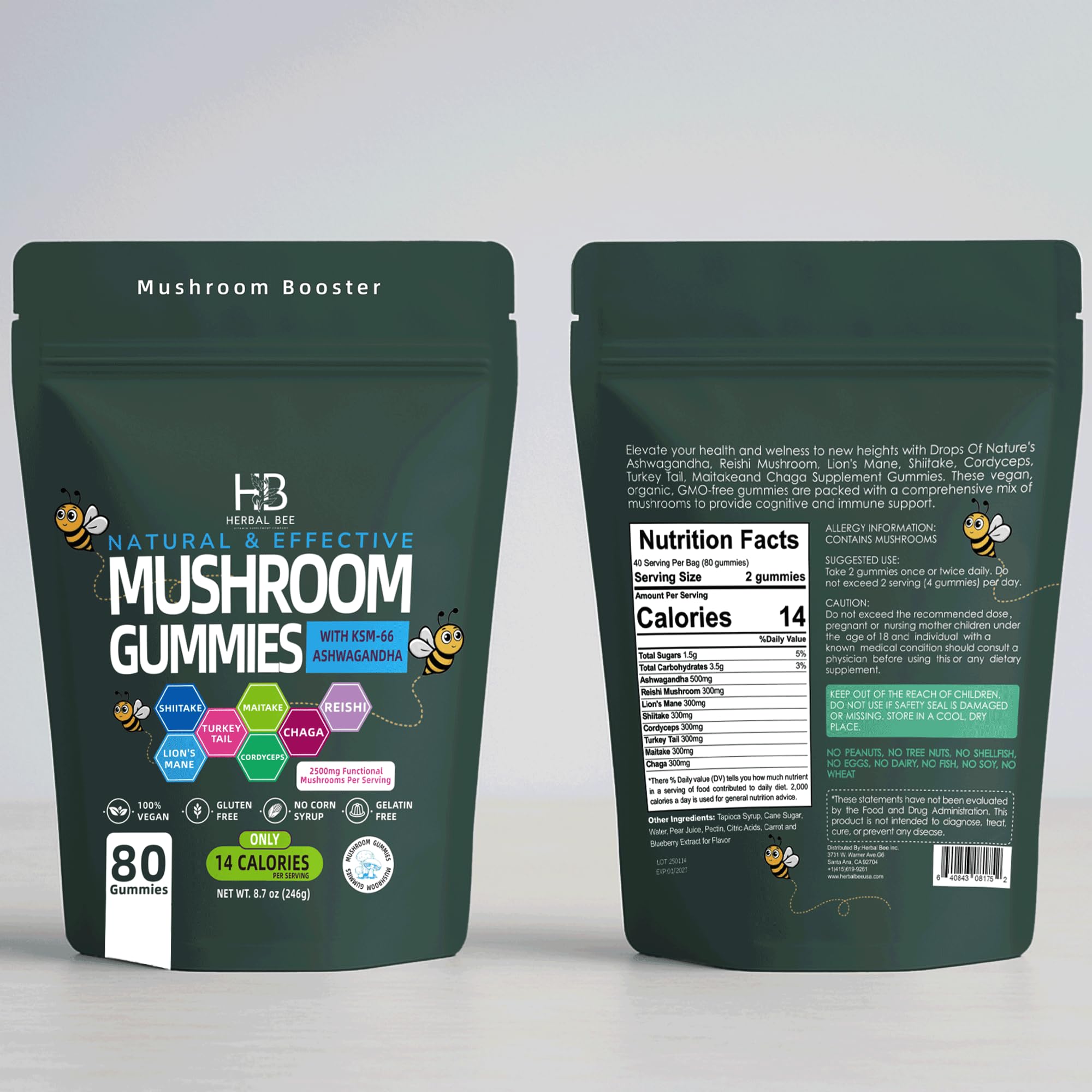 Close-up of Herbal Bee gummy texture in vibrant mixed-berry flavor.