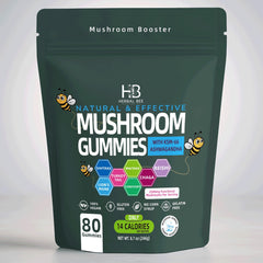 Herbal Bee Organic Ashwagandha and Lions Mane gummies bottle supports daily immune and focus.