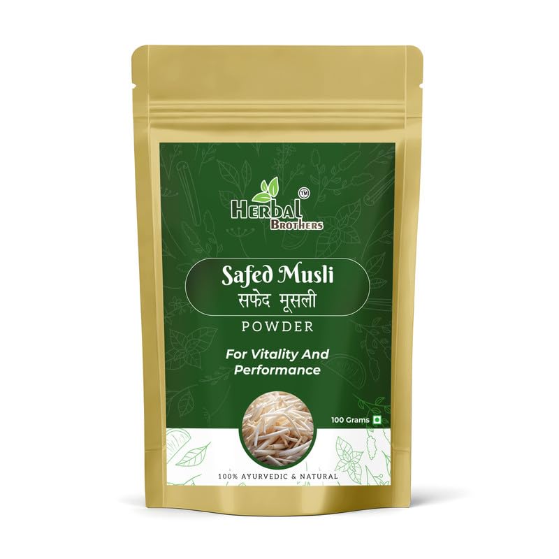 HERBAL BROTHERS Safed Musli powder being stirred into warm milk for daily routine