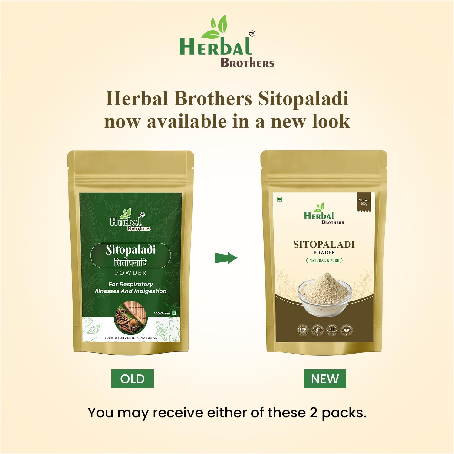 HERBAL BROTHERS Sitopaladi powder in water cup, traditional blend for warmth.