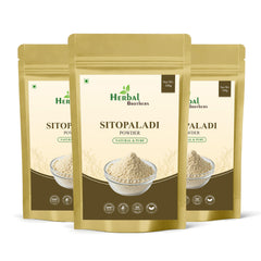 HERBAL BROTHERS Sitopaladi powder bottle, pure herbal blend for daily wellness rituals.
