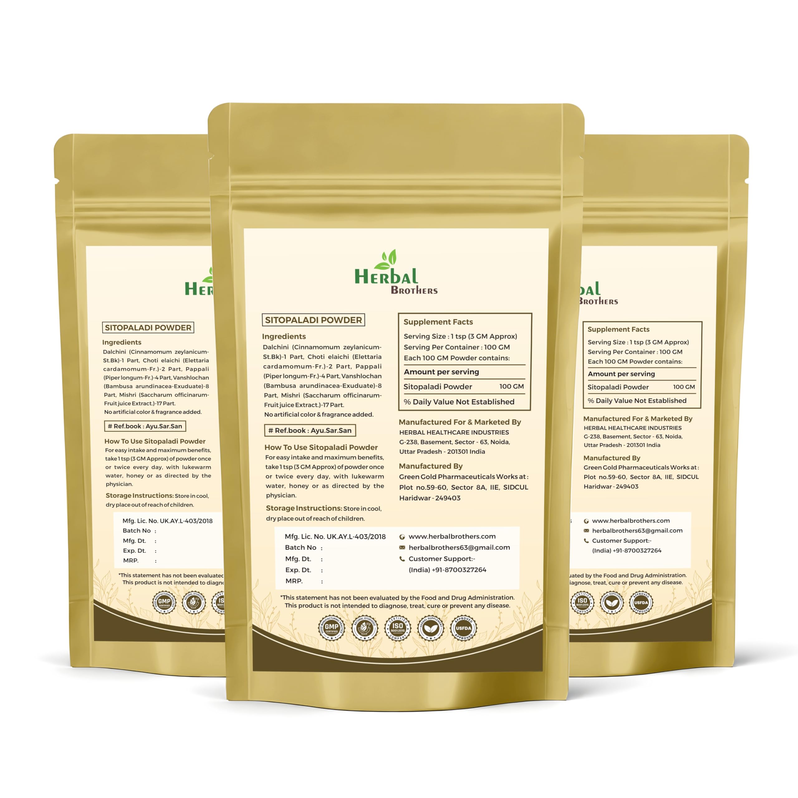 HERBAL BROTHERS Sitopaladi powder spoon measures 3–5 g for easy daily use.