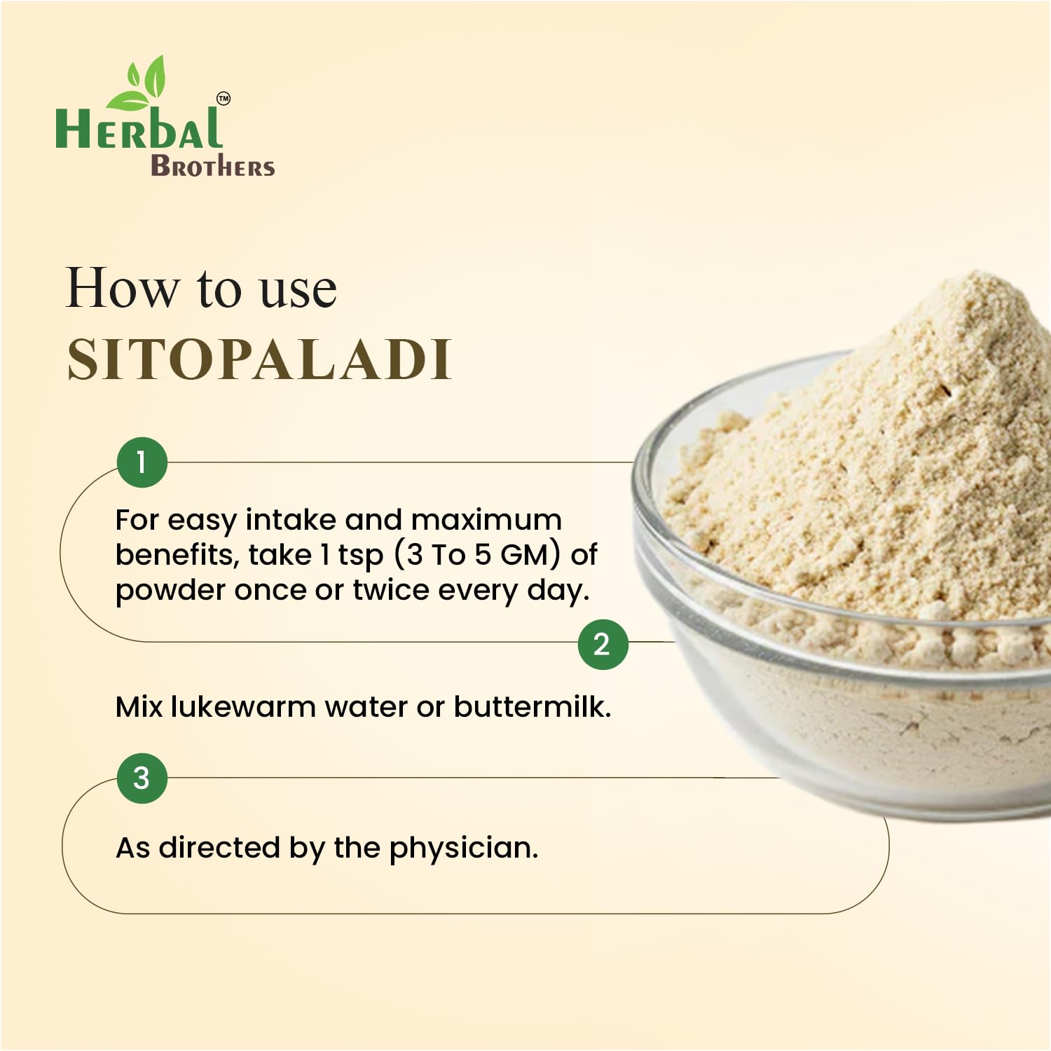HERBAL BROTHERS Sitopaladi powder dissolving in warm milk, comforting seasonal beverage.