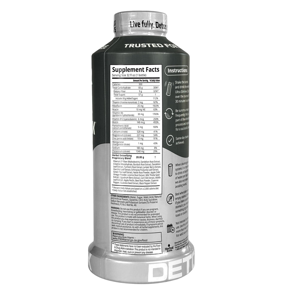 Herbal Clean eliminex bottle being poured with straw visible for quick cleanse