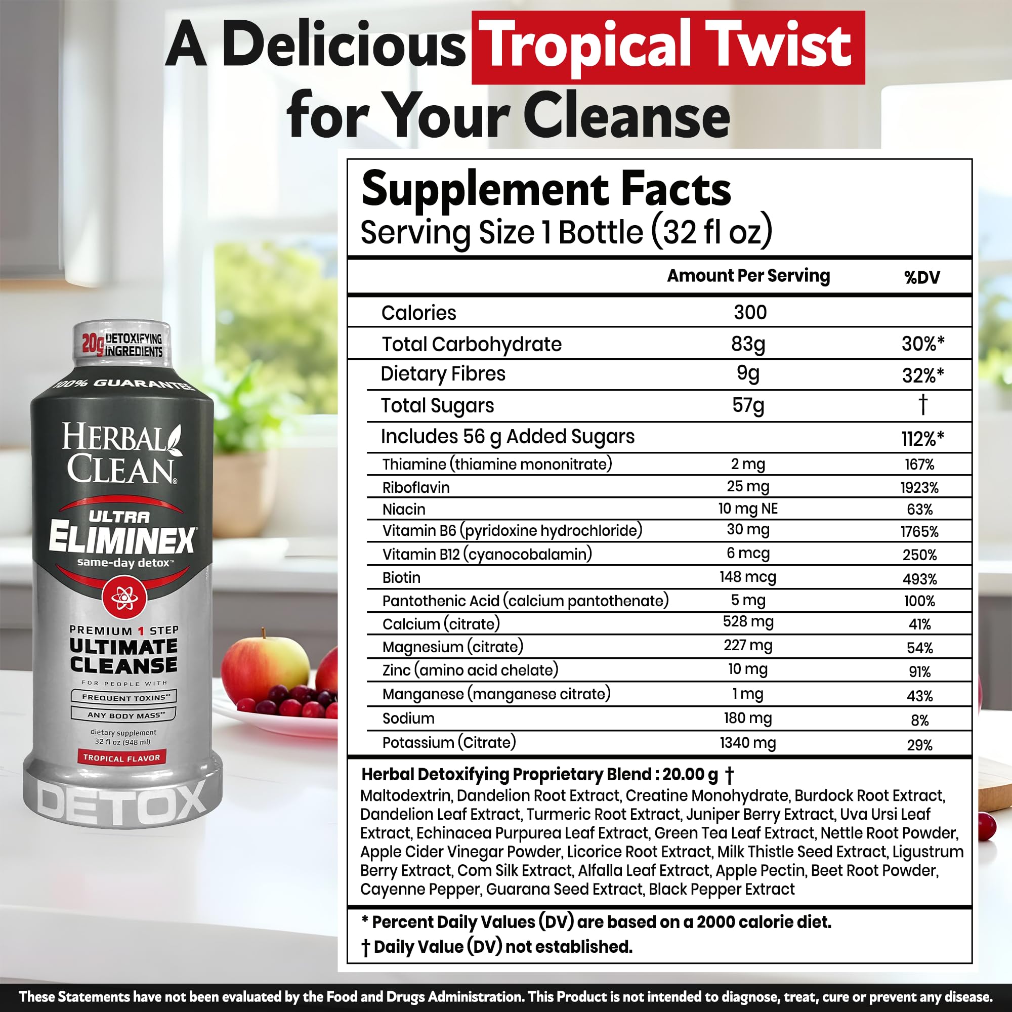 Herbal Clean Eliminex tropical fruit flavor ingredients for balance