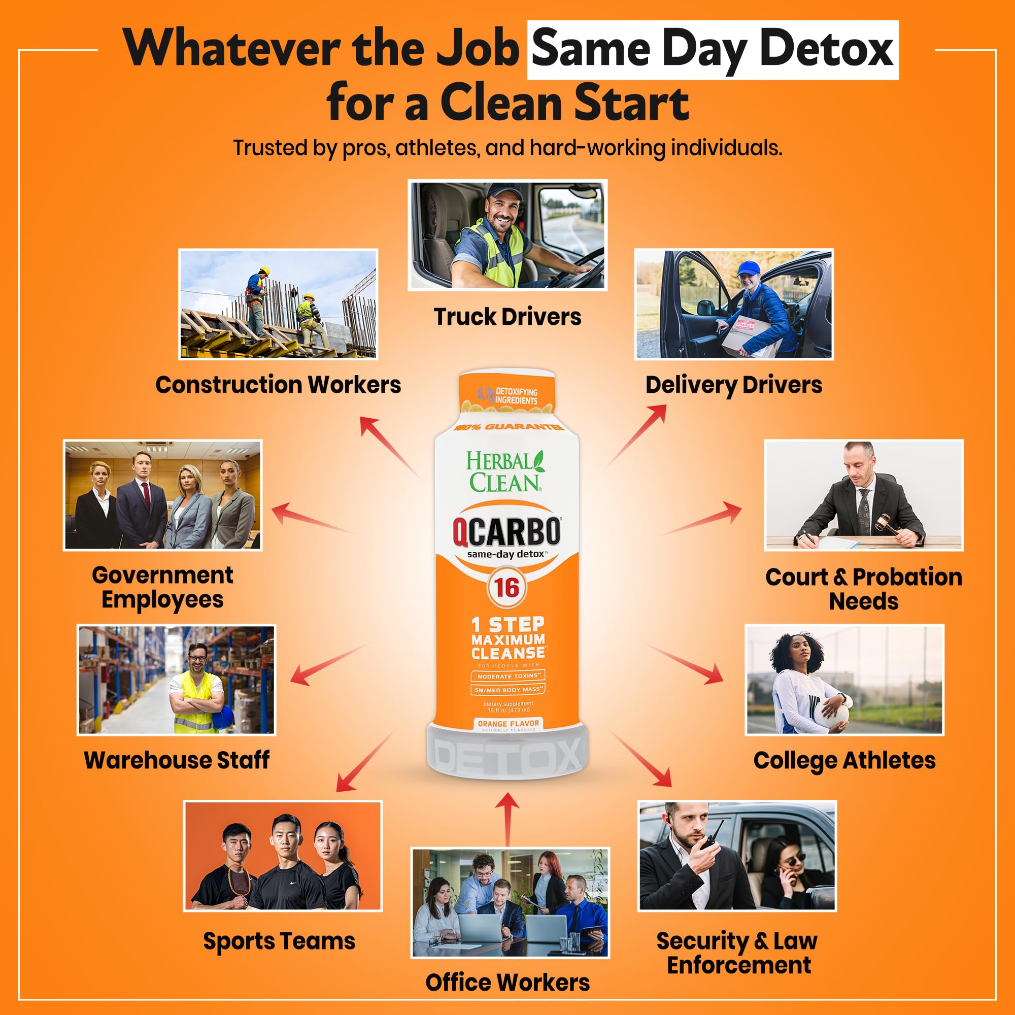 Pour shot of Herbal Clean Qcarbo16 into a glass for quick detox