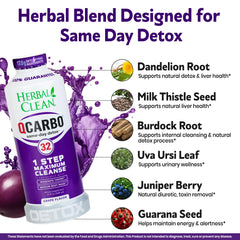 Herbal Clean Qcarbo32 glass filled with grape detox drink, refreshing and light.