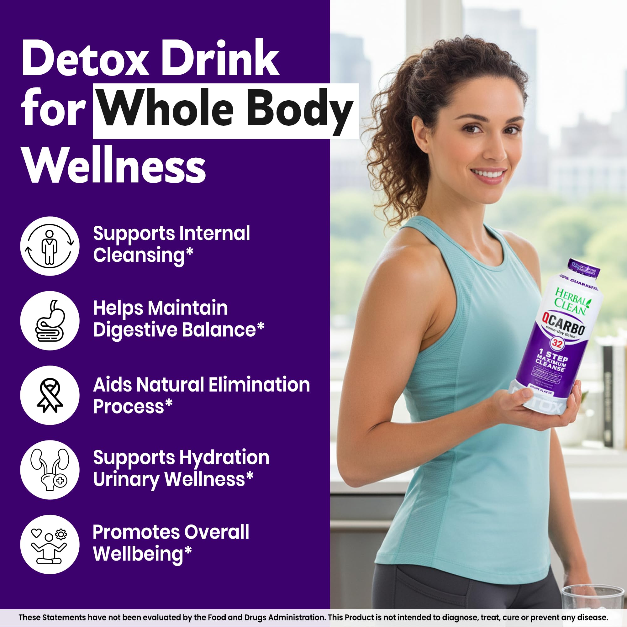 Herbal Clean Qcarbo32 ingredients highlight psyllium husk and triphala blend for cleansing support.