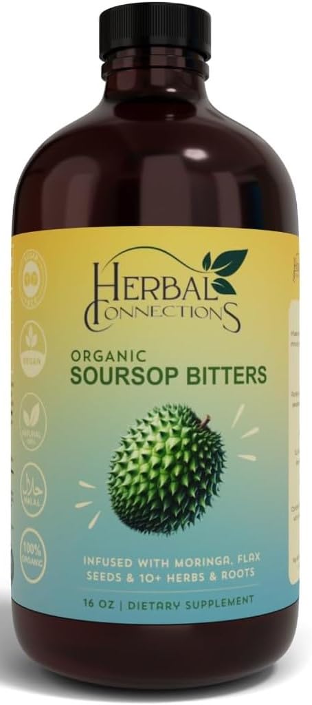 Herbal Connections organic soursop bitters bottle for daily wellness.