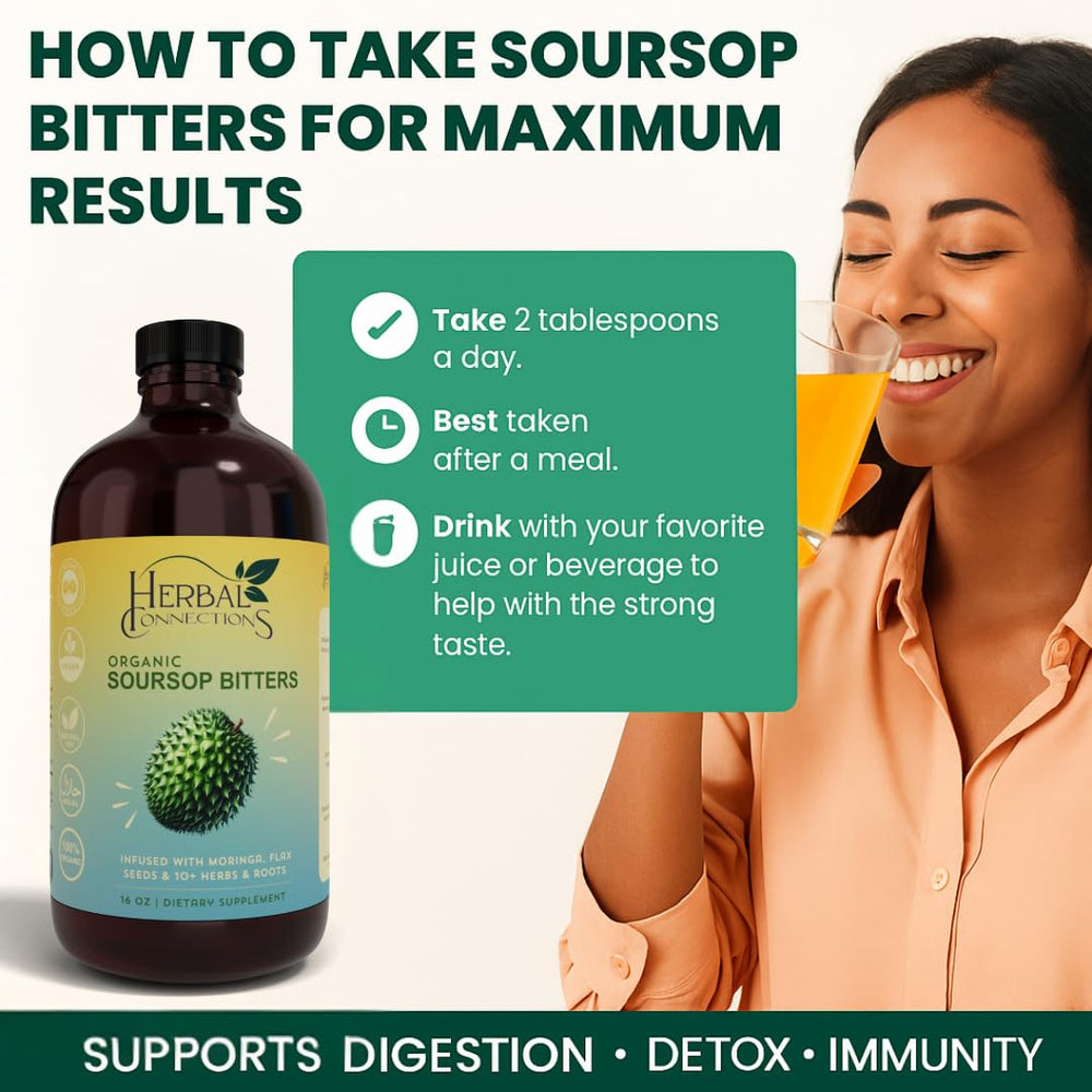 Herbal Connections soursop bitters bottle pour for tasting or mixing.