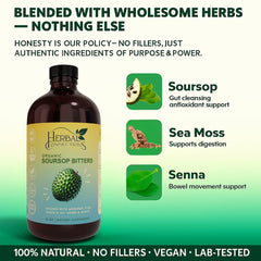 Herbal Connections soursop bitters ingredient collection with moringa and aloe.