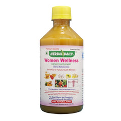 HERBAL DAILY Women's Wellness Syrup bottle highlighting natural ingredients for daily vitality.